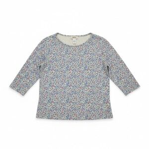 Talbots Floral Blue Pink Cotton 3/4 Sleeve Boat Neck Top, Woman's Small Top